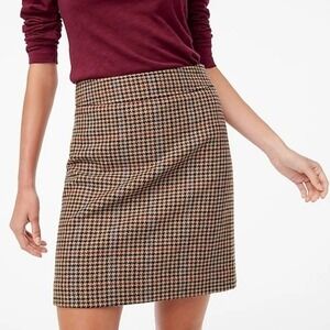 J. Crew Mercantile Women's Houndstooth Wool Blend Mini Skirt Tan Red Lined Sz 6